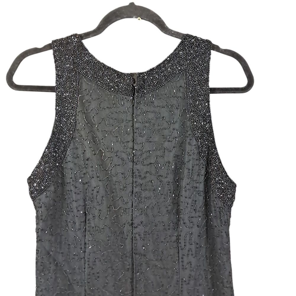 Vintage Laurence Kazar Beaded Sleeveless Dress Black Silk Cocktail Mini Large - Picture 5 of 11